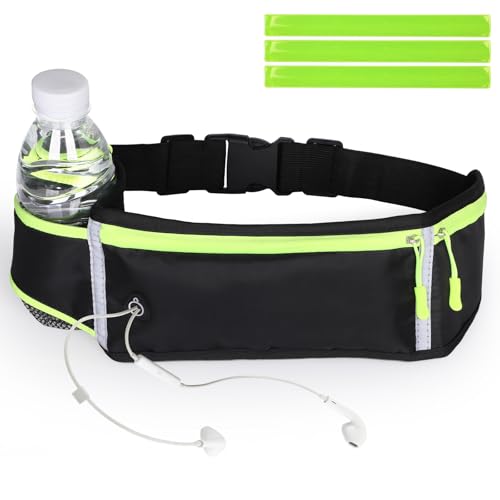 Simpeak Ceinture Running avec Sac pour Bouteille d'eau et Bande Réfléchissante Ceinture de Course avec Trou Écouteurs, Sacs Bananes de Sport Réglable pour...