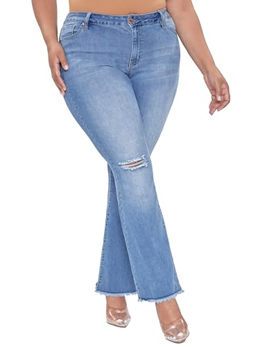 YMI Women's Plus Size Distressed Super Flare Jeans2