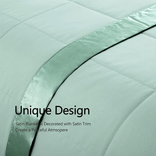 Comflive Down Alternative Blanket - Twin Size Blanket - Lightweight Blanket For All Seasons - Thin Blanket With Satin Trim - Moisture Removal Treatment 90"X68" (Green, Twin) #TOP2