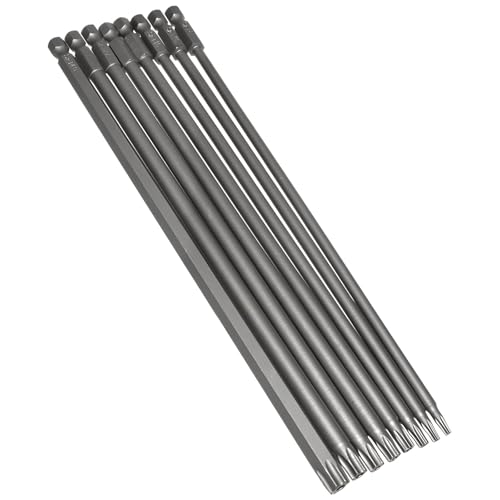 8PCS 200 mm/7.9 Long Torx Head Screwdriver Bit Set Magnetic Tamper Proof Security Head Screw Driver Drill Bits Set Torx Bit Set 1/4 Hex Shank Star Screw Driver Drill Bits T8-T40