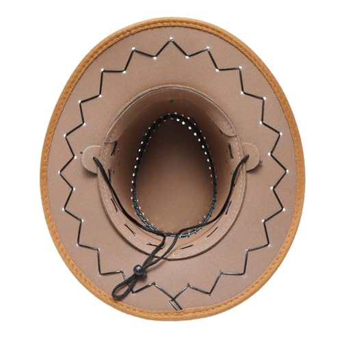 قبعة رعاة البقر-اس ار تيومي، كاوبوي-الشامواه بحافة عريضة، بتصميم غربي، لباد لراعي وحامل السلاح مع خيط للرجال والنساء، A، كاكي، مقاس واحد