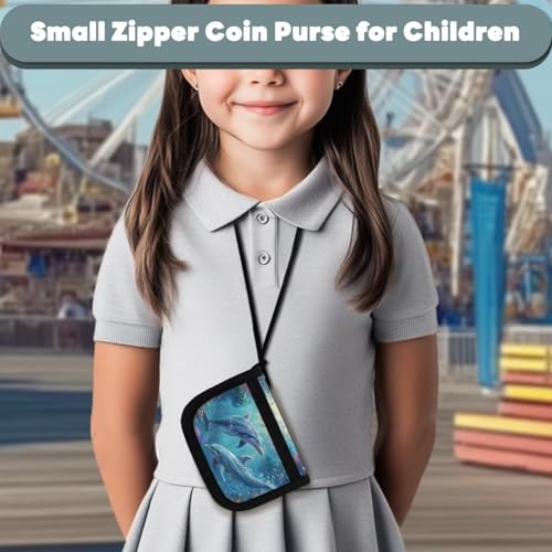 Ocean Dolphin Kids Wallet for Girls Ages 8-10 Lightweight Bifold Purse with Neck Rope Secure Coin Pouch Card Holders for Daily Use3