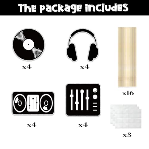 Image of 16 Pcs Music Centerpieces, Retro Table Decor Kids' Party Centerpieces, Music Notes Silhouette Table Toppers for Baby Shower Theme Birthday