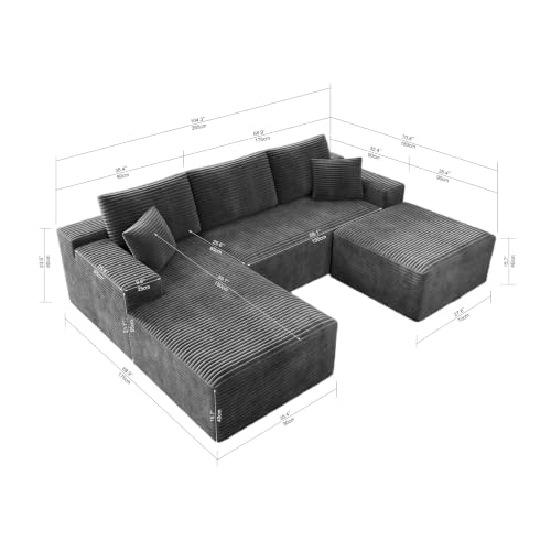 Image of Modular Cloud Sectional Sofa, Oversized Corduroy Boneless Couch | Luxury Comfort, Deep Seat, Couches for Living Room and Apartment, No Assembly Required