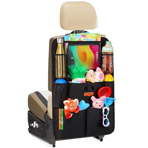 TECHZONE Upgraded Car Seat Organizer – Backseat Storage Protector with Tablet Pocket & Multiple Pockets – Durable Waterproof Travel Organizer for Kids & Road Trips