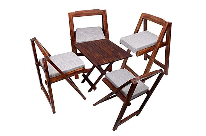 sheesham wood folding 4 seater dining table with 4 chairs for living room home | solid wood foldable patio dining room sets furniture for garden and outdoor (walnut, diy-customer self assembly)