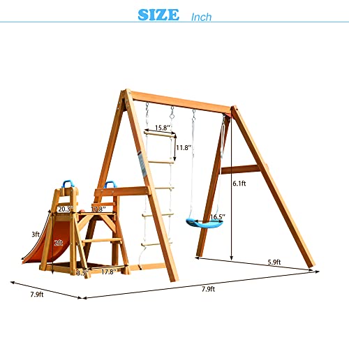 Merax Wood Swing Set For Backyard, 4 In 1 Outdoor Swing Set With Slide, Climbing Rope Ladder Kids Backyard Playset #TOP7