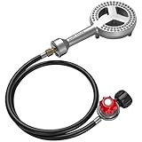 Veralune High Pressure Cast-Iron Propane Burner Head, Round Burner Head with 20 PSIG Adjustable Regulator, Hose & Brass Fittings for Turkey Fryer Burners, Outdoor Cooking, Camping