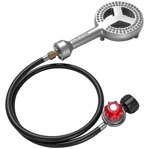 Veralune High Pressure Cast-Iron Propane Burner Head Round Burner Head with 20 PSIG Adjustable Regulator Hose & Brass Fittings for Turkey Fryer Burners Outdoor Cooking Camping