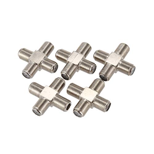 Malloy 5-Pack Combinador Divisor De Cable Coaxial Tipo F De 4 VÍAs Hembra A 4 Hembra para Video VCR Antena TV Cable SatÉLite, Plateado