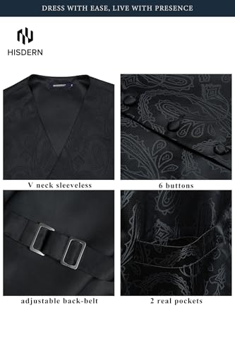 Image of HISDERN Mens Vest Tie Set 3PC Formal Waistcoat Paisley Floral Jacquard Necktie Pocket Square Suit Vests Wedding Party
