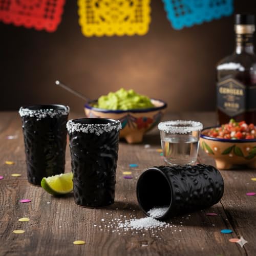 Image of Talavera Shot Glasses Set of 4 Authentic Mexican Tequila Shot Glasses - Hand-painted - 2 Oz (Black Shadow)
