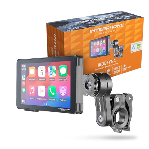 INTERPHONE Ridesync SYNC55 Motorrad Navi mit CarPlay für Apple und Android – GPS und CarPlay für das Motorrad – Bluetooth Display für Smartphone-Mirroring – kompatibel mit QUIKLOX-Halterungen