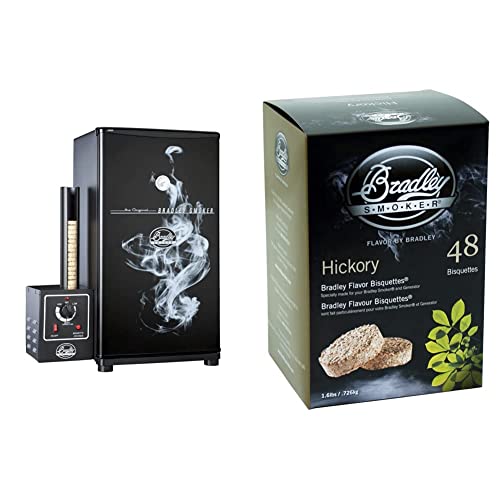 Bradley Smoker BS611 4-Rack Outdoor Electric Smoker, Natural Draft Smoker & Bisquettes for Grilling and BBQ, Hickory Wood Blend, 48 Pack