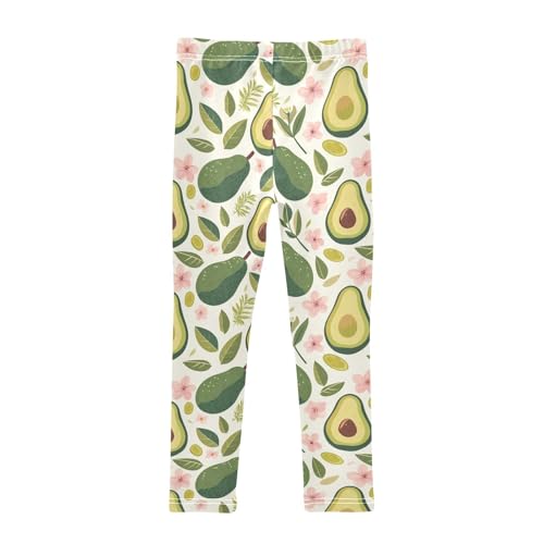 Wusikd Avocado Girls' Leggings Toddler Doodles Leaves Flowers Kids Yoga Pants Dance Active Tights 4T2