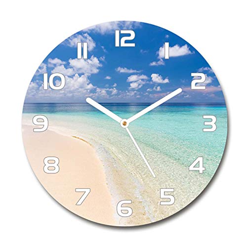 Horloge en Verre 60x60cm Impression Maldives Pendule Murale Silencieuse - 2