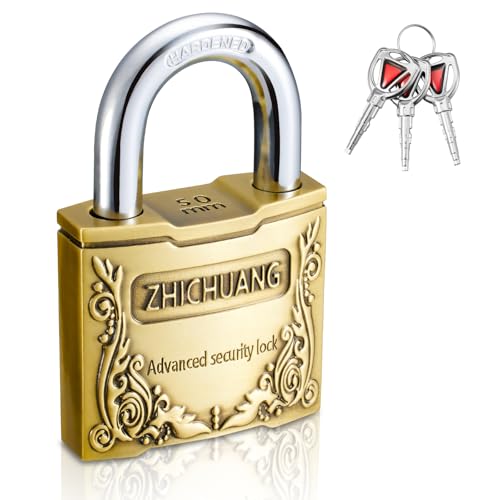 Antique-Style Copper Padlock with 3 Keys - 50mm Heavy Duty Security Lock, Vintage Design, Durable & Corrosion-Resistant for Home, Luggage, Storage