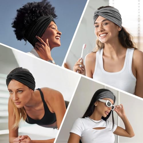 Image of MAYCREATE 2Pcs Wide Head Band for Women, Stylish Headband Hair Bands for Women, Stretchy Turban Twisted Knot Bandanas Sweatbands for Daily, Street Style, Sport, Face Care