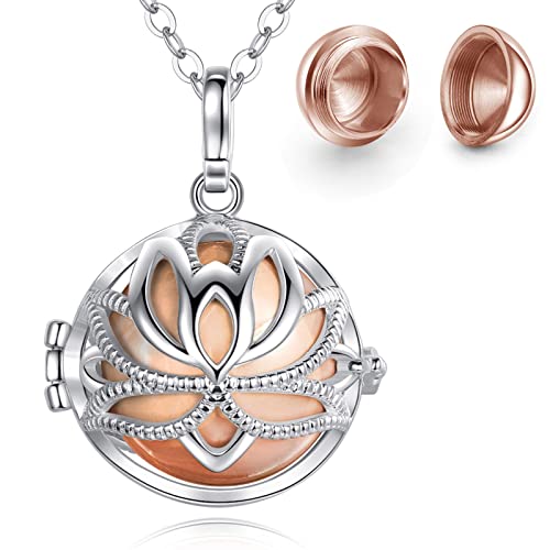 EUDORA Harmony Ball Urnen Halskette Lotus Asche Kette für Damen Einäscherung Schmuck Silber Verkupfert Memorial Urn Asche Andenken Halskette Beerdigung Anhänger, Kettenlänge 61cm Cover