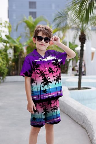 Image of Cromoncent Boy and Men Hawaiian Outfits Short Sleeve Shirts and Shorts Hawaiian Suits Beach Tropical 2 Pcs Vacation Sets