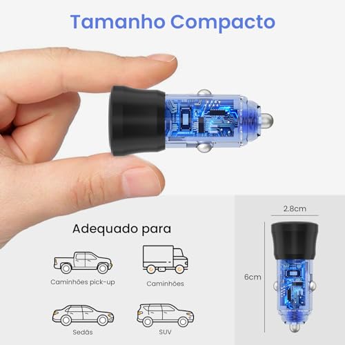 GUULAN Carregador Veicular Carregador Veicular Turbo Carregador Portátil iPhone com Porta Dupla USB+