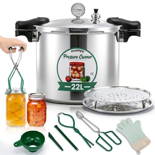 Huanyu Olla a presión de 22 litros con pesas de presión de 5, 10 y 15 PSI, compatible con cocinas de inducción y de gas. Olla a presión multifunción y ollas a presión para conservas