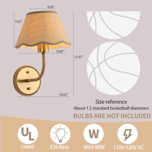 Image of Rattan Wall Sconce, Boho Hand-Woven Gold Wall Light, Set of 2