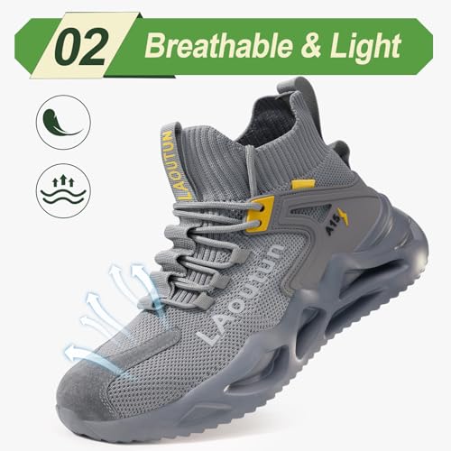 Image of LAoutun Steel Toe Shoes for Men Work Shoes Safety Sneakers Comfortable Lightweight Puncture Proof Slip on Indestructible Construction Work Shoes