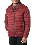 Amazon Essentials Men's Lightweight Water-Resistant Packable Hooded Puffer Jacket, Dark Red, L