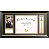 Yaetm 11x22 Diploma Frame with Tassel Holder for 8.5x11 Certificate Document & 4x6 Photo with High Definition Glass, Black Mat Over Gold Acid-free Mat, Black Graduation Frame 2025