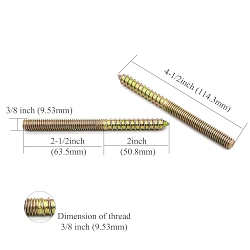 Image of 8 Pack Double Headed Hanger Bolts - 3 /8-16 x 4-1 /2 Inch, 114.3mm Length, Wood Dowel Screw, Furniture Screws