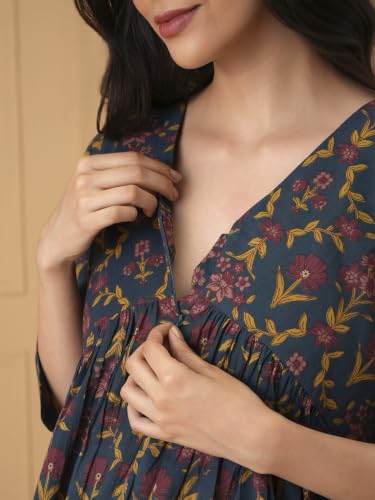 Image of The Mom Store Maternity and Nursing Dress | Pre and Post Pregnancy Dress for Womens | Zipper /Button Opening | Causal Wear | Trendy Stylish Causal Dresses for New Moms