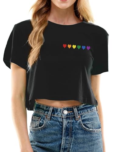 Pride Shirts for Women Cute Rainbow Heart Printed Shirt Gay Pride Crop Shirt Love is Love LGBTQ Short Sleeve Tee Tops