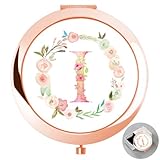 boutikpro Espejo compacto con inicial de regalo personalizado con caja para mujeres,