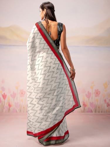 Image of Satrani Women's Silk Printed Ready To Wear Saree with Unstitched Blouse Piece