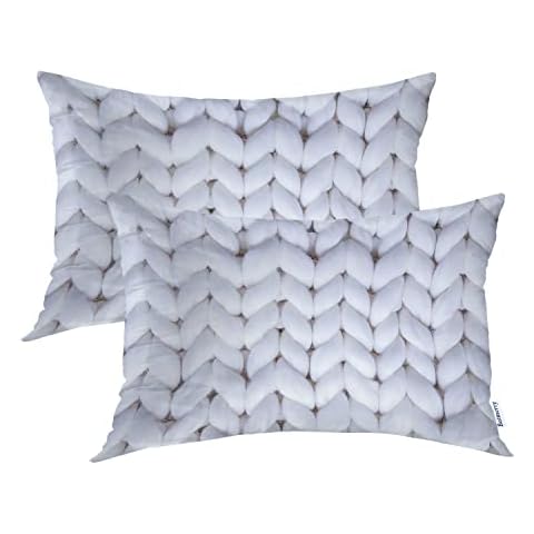 Batmerry White Knitted Plaid Pillowcases Set Cover