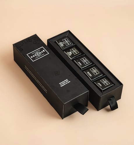 Image of KOKOMAE Single-Origin Bean-to-Bar Dark Chocolate Gift Box | 25 Mini Chocolate Bars | 5 Signature Flavours - 80%, 75% Sea Salt, 72% Coffee, 70% & 60% Dark Chocolate | Vegan | Crafted with Idukki, Kerala Cocoa | 145g