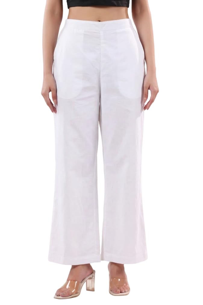 100% Cotton Wide Leg Straight Fit Korean Pants for Women Western Palazzo Style Parallel Leg Trouser Lounge Casual Formal Office Wear-image-6