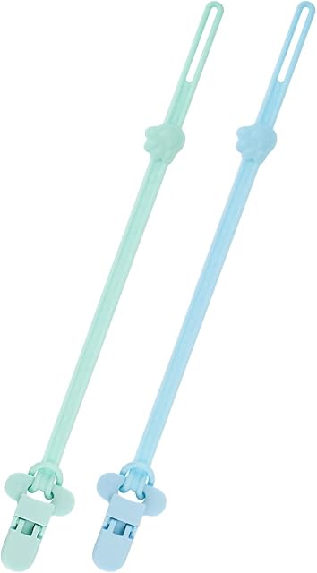 BEBOAN Silicone Dummy Clips for Boys and Girls, 2 Pack Soother Chains Pacifier Holders Leashes Clips with Clasp for Teething Toys Baby Shower, Blue&Green