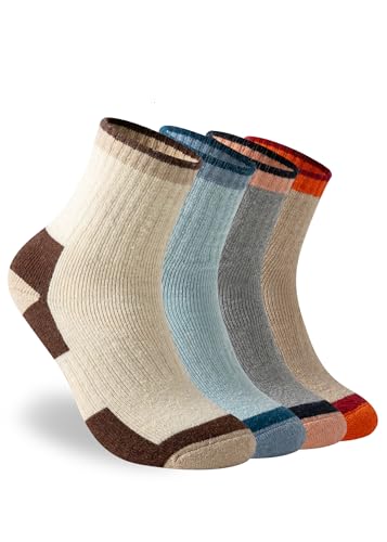 Sports Crew Socks 4 Pack Moisture-Wicking Cushioned Heel High Elasticity for Hiking, Cycling, Running