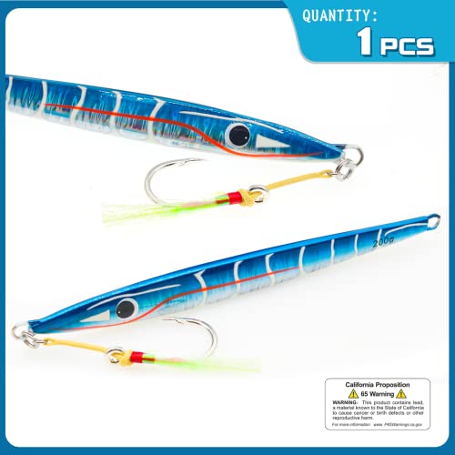 Gefischtter Fishing Jigs Vertical Saltwater Jigs Metal Jigging Spoon Slow Jigging Pitching Artificial Fishing Lures With Assist Hooks For Tuna,Bass,Dogtooth,Grouper/200G (Blue White) #TOP3