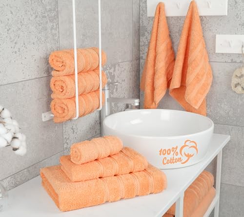 American Soft Linen Luxury 6 Piece Towel Set, 2 Bath Towels 2 Hand Towel 2 Washcloths, 600 GSM 100% Cotton Turkish Towels for Bathroom, Malibu Peach Towel Sets