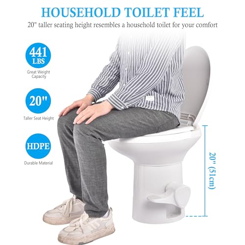 Image of AW 2 Packs Gravity Flush Toilet RV Toilet Foot Pedal 20 inch Seating Height | Motorhome Caravan Travel Trailer