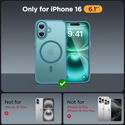Image of Miracase Magnetic Series for iPhone 16 Case [Compatible with MagSafe] Military-Grade Protection, Anti-Fingerprint, Slim Phone Case for iPhone 16 6.1 inch - Teal