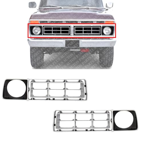 AUTOS PARTS PLUS Set Of 2 Front Argent Grille Chrome Plastic Left Driver & Right Passenger Side Direct Replacement Compatible With 1976-1977 Ford F-Series FO1200106 FO1200107 D6TZ8150A D6TZ8151A ‎