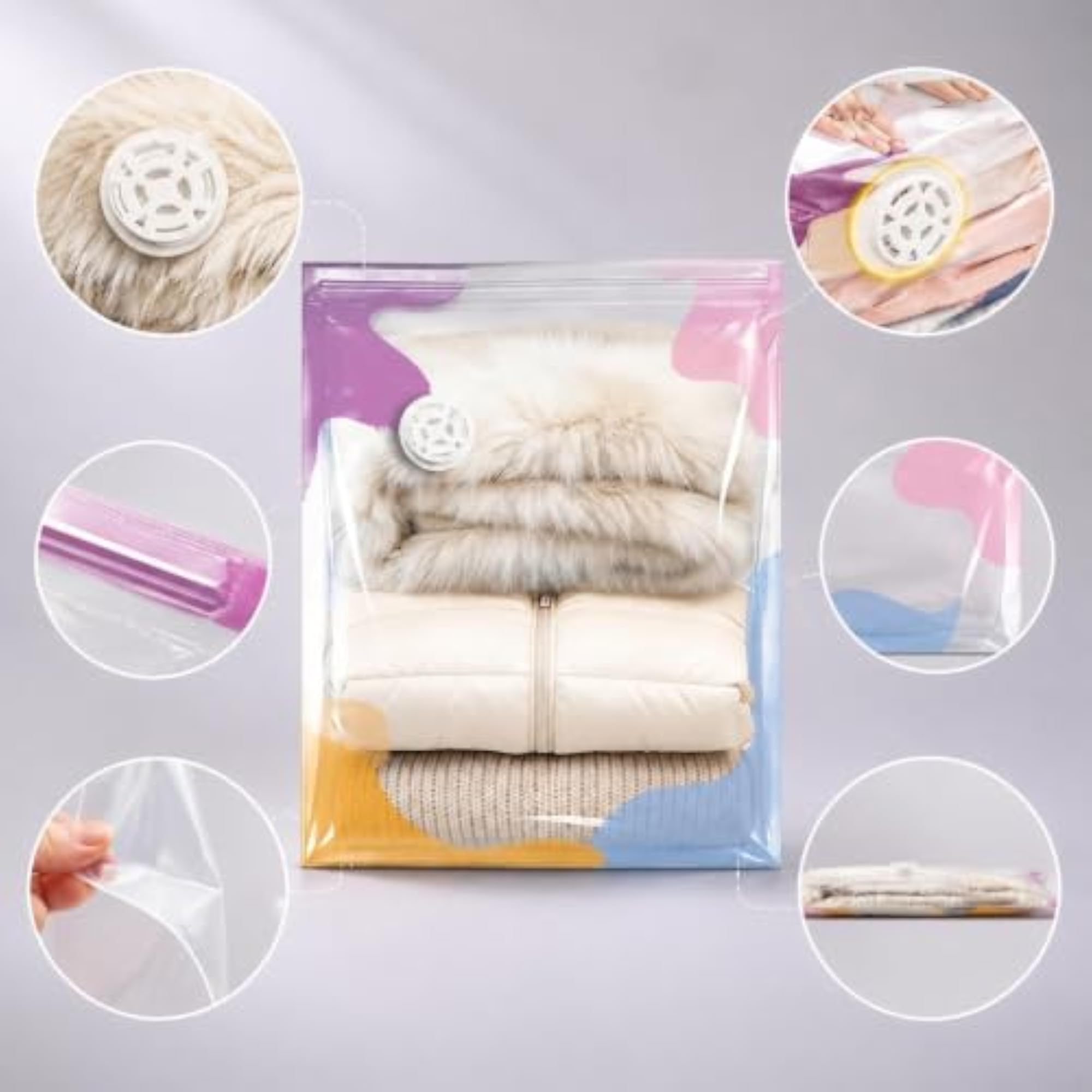 Travel Hand-Roll Vacuum Compression Bags for Clothes and Quilts, 2-Pack