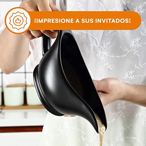 Bruntmor 11 Oz Black Ceramic Gravy Boat With Tray, 11 Ounce Small Ceramic Serving Dish, Dispenser With Tray For Sauces, Dressing And Creamer, Gravy Boat With Saucer For Thanksgiving And Christmas #TOP5