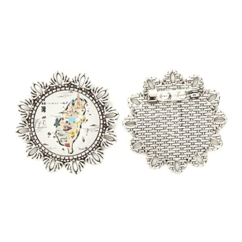 Mapa de Taiwán broche pin plateado de flor mediano accesorio de viaje para pecho