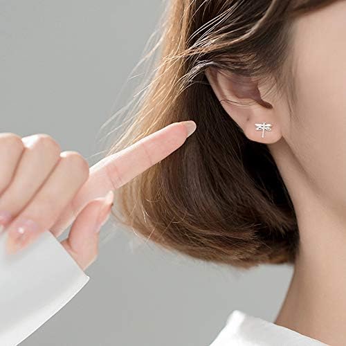 앙증맞은 잠자리 작은 스터드 귀걸이 S925 스털링 실버 여성용 미니멀리스트 곤충 작은 연골 귀걸이 스터드 주얼리 선물 저자극성, 메탈 — 사진 3