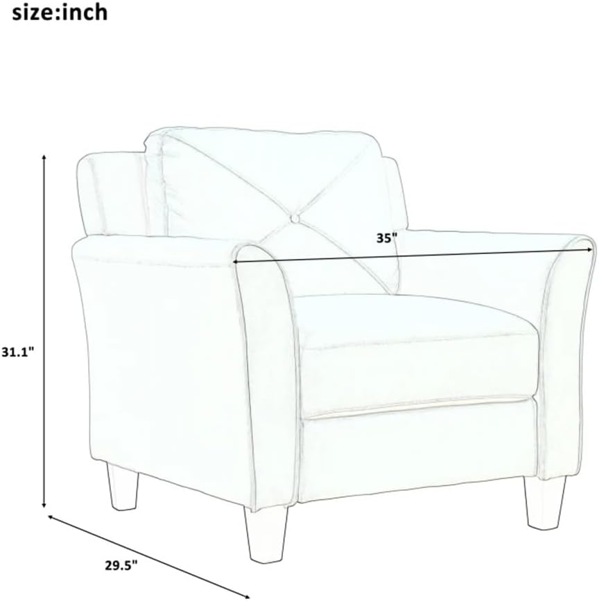 Button Tufted 3 Piece Chair Loveseat Wooden Feet Sofa Set Suitable for Indoor Living Room